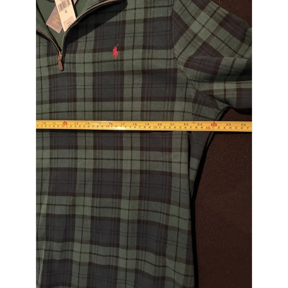 Polo Ralph Lauren Plaid Green Estate-Rib‎ Cotton Quarter-Zip Pullover Men's XXL
